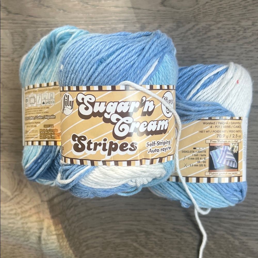Lily Stripes Self-Striping Cotton Yarn - Blue and White- lot of 3 skeins - Picture 6 of 6